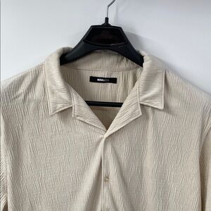Nova Men Cream Textured Camp Collar Shirt